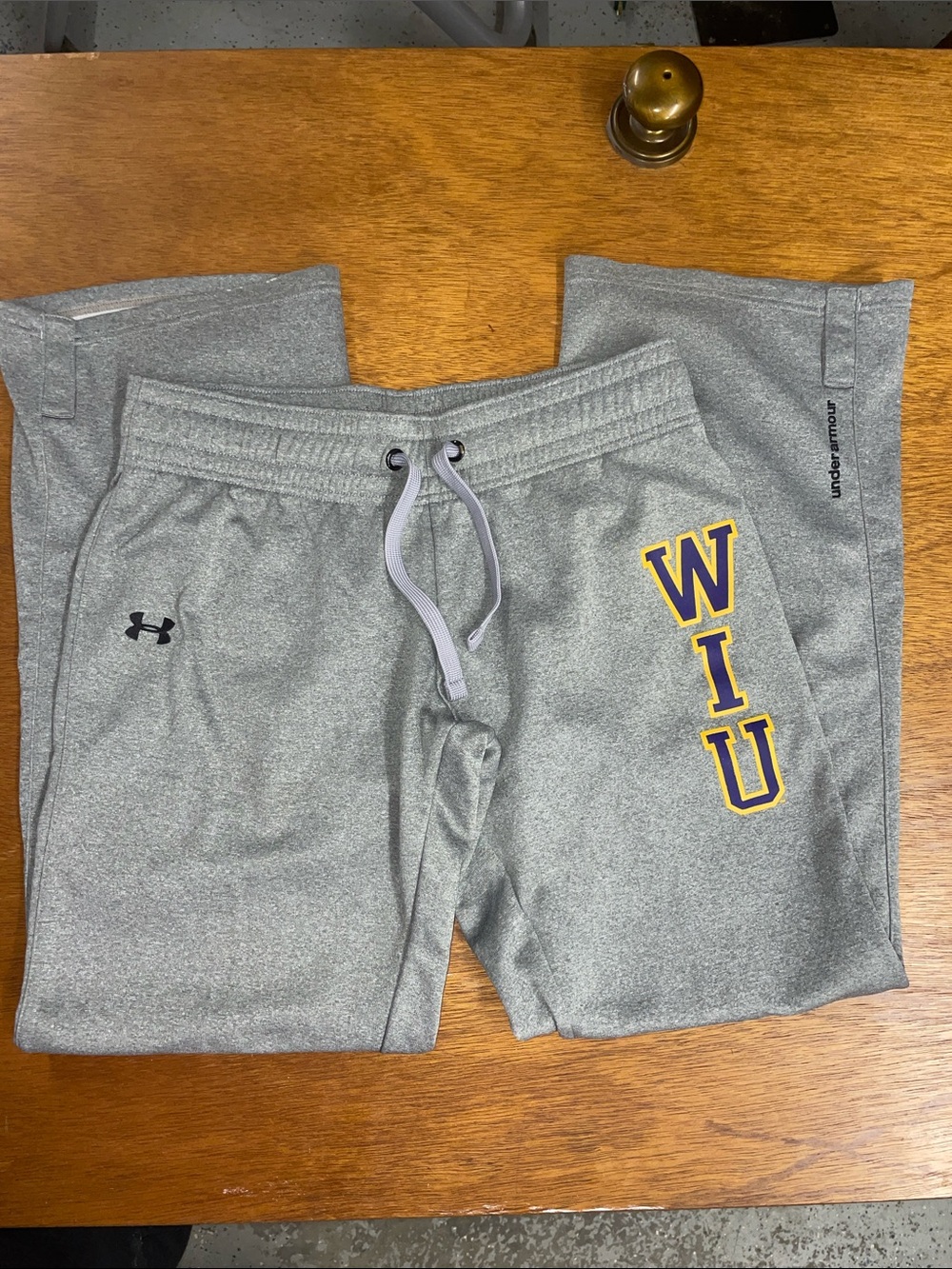 Under Armour Gray Sweatpants w/ Yellow & Purple Western Illinois University Logo